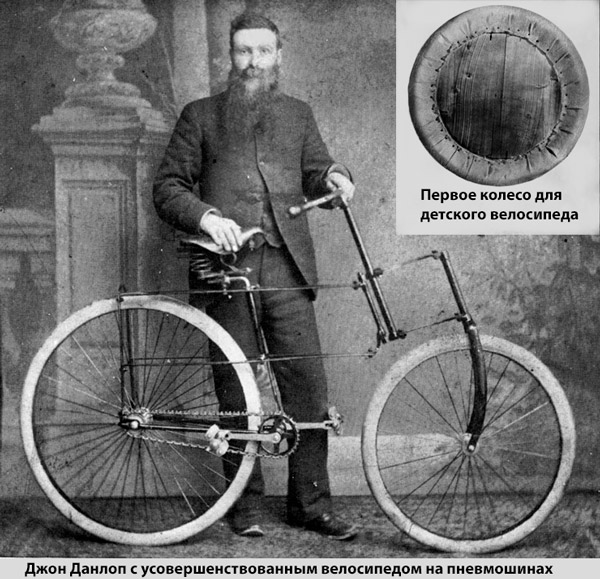 Джон Данлоп с велосипедом с пневмошинами